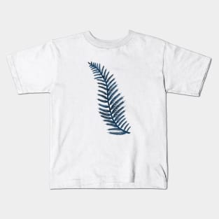 Navy Blue Fern Leaf Kids T-Shirt